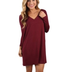 Maroon Piko Dress V Neck